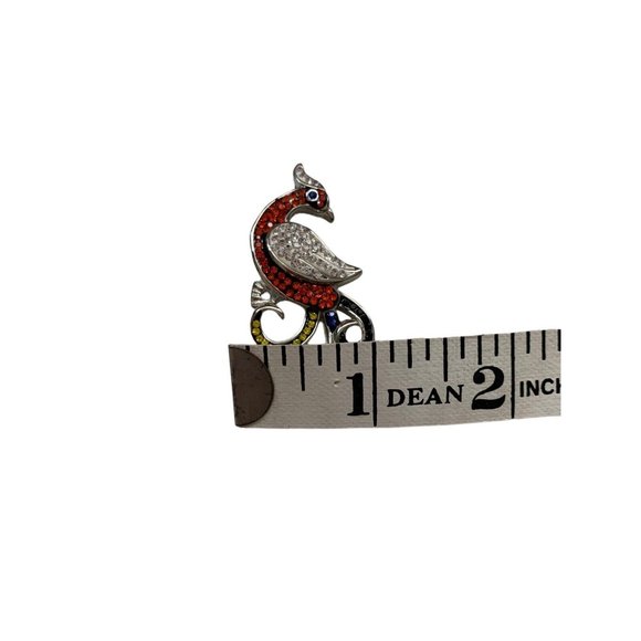 Jeweled Peacock Peafowl Bird Silver Tone Rhinestones Pendant 2.1” x 1” - Picture 5 of 5